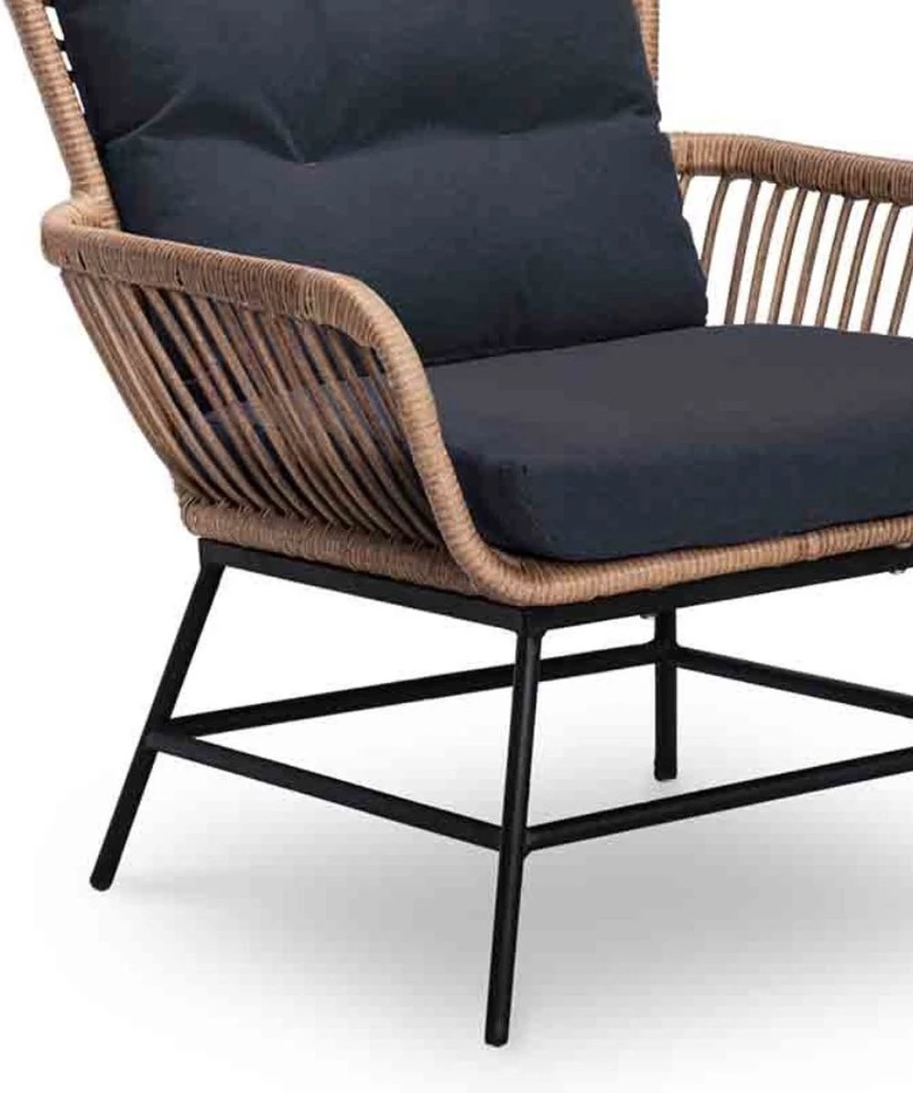 BUITEN Living Dex Wicker Loungestoel Tuin Incl. Wicker Voetenbank | Wicker + Aluminium | Bamboe Antraciet - Afbeelding 15