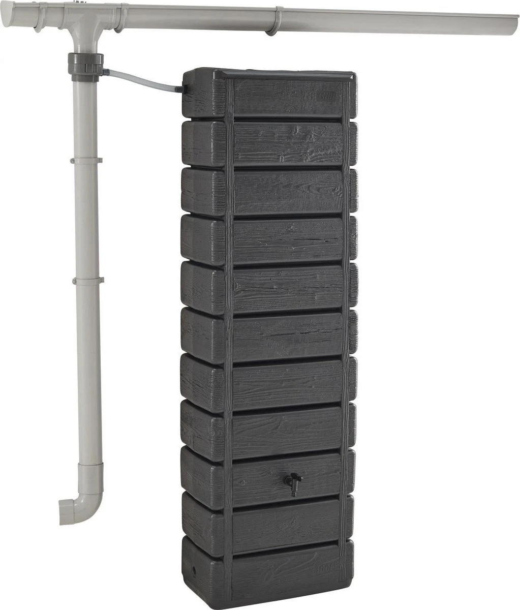 Regenton Muurtank, Grandval 300L, Antraciet Kunststof, Imitatiehout, Met Gootaansluitset Inbegrepen - Afbeelding 6