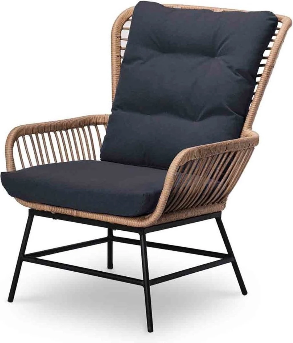 BUITEN Living Dex Wicker Loungestoel Tuin Incl. Wicker Voetenbank | Wicker + Aluminium | Bamboe Antraciet - Afbeelding 14