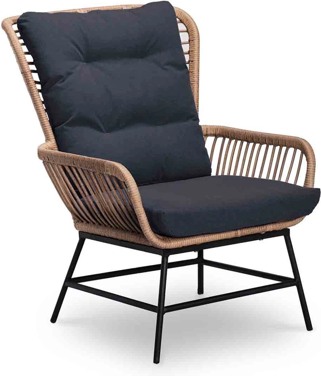 BUITEN Living Dex Wicker Loungestoel Tuin Incl. Wicker Voetenbank | Wicker + Aluminium | Bamboe Antraciet - Afbeelding 6