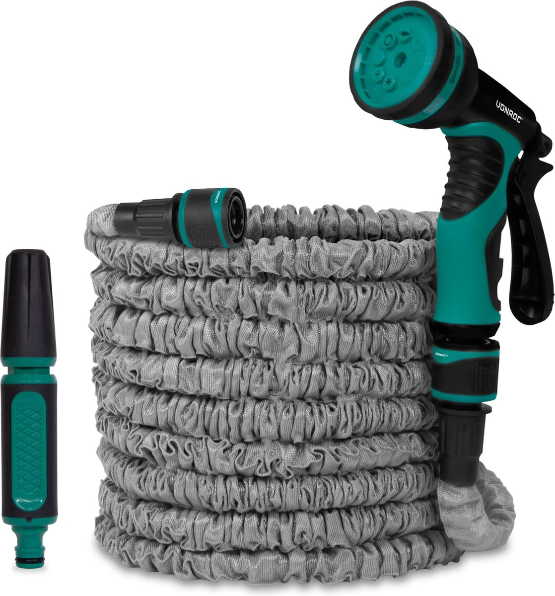 VONROC Tuinslang – Uitrekbare Tuinslang 20 Meter – Incl. Aansluitingen, Muursteun, Spuitstuk En Broespistool