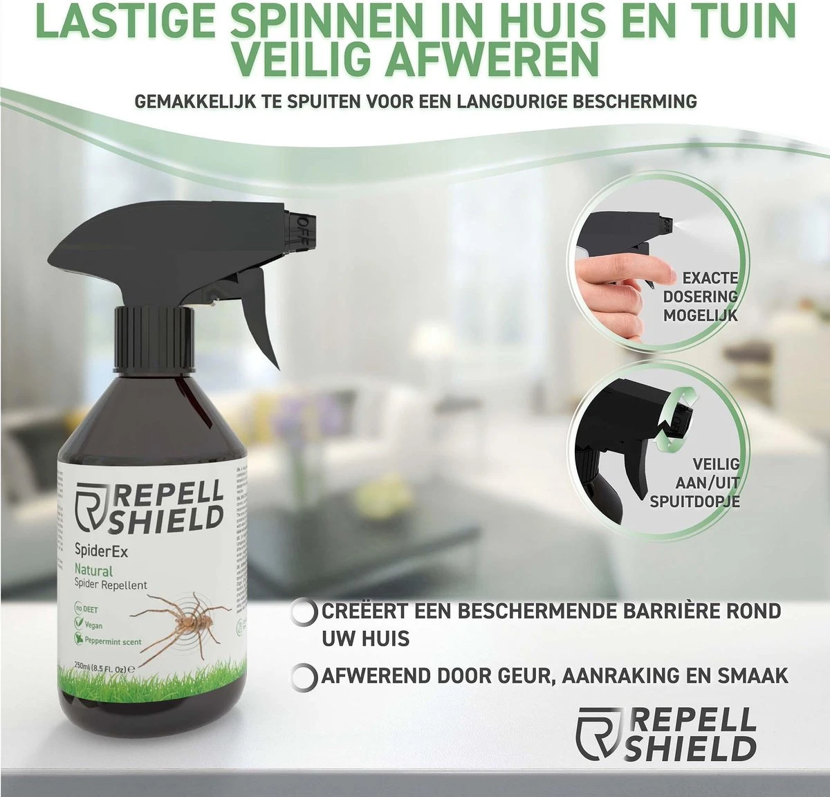 RepellShield Spinnen Bestrijden - Ongediertewering | Diervriendelijk Spinnen Verjagen Met Geur, Anti-Spinnen Spray - 250ml - Afbeelding 6