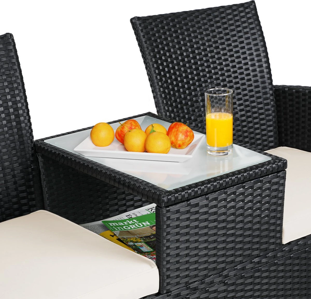 Casaria Polyrattan Tuinbank - Incl. Kussen - 143x55x88 Cm Zwart - Afbeelding 6