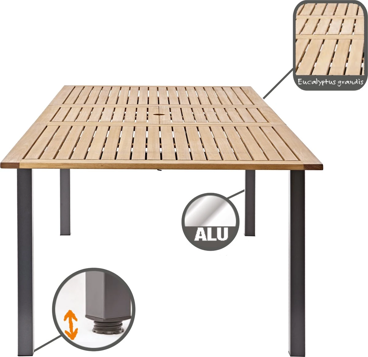 NATERIAL - Uitschuifbare Tuintafel ORIS - Uitschuifbare Tafel Voor 6 Tot 8 Personen - 180-240x100 Cm - Aluminium - Hout Eucalyptus - Afbeelding 2