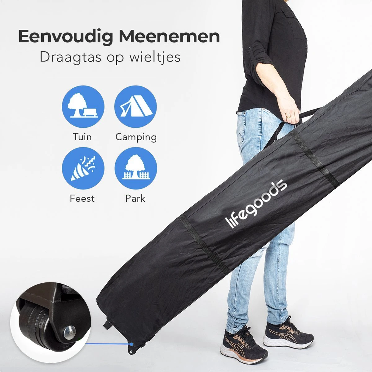 LifeGoods Partytent - 3x4.5 M - Zijwanden - Easy Up - Opvouwbaar - Waterdicht - Draagtas Met Wieltjes - Donkergrijs - Afbeelding 2