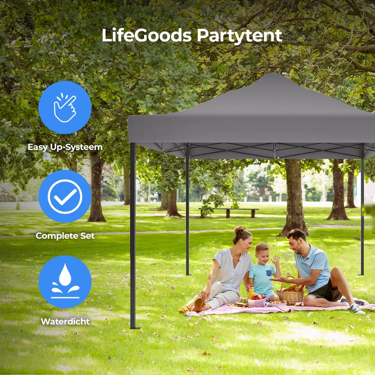 LifeGoods Partytent - 3x4.5 M - Zijwanden - Easy Up - Opvouwbaar - Waterdicht - Draagtas Met Wieltjes - Donkergrijs - Afbeelding 5