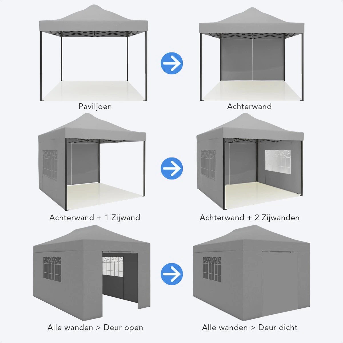 LifeGoods Partytent - 3x4.5 M - Zijwanden - Easy Up - Opvouwbaar - Waterdicht - Draagtas Met Wieltjes - Donkergrijs - Afbeelding 9