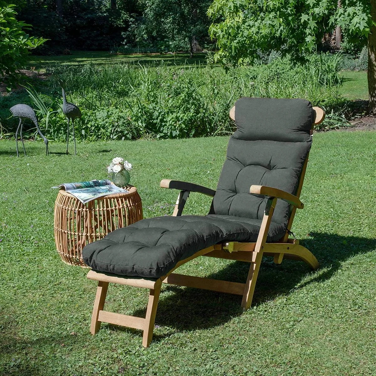 Beautissu Deckchair Kussen 200x50x8 Cm - Ligstoelkussen Antraciet - Matraskussen Voor Hangmatten En Tuin-/terrasstoelen - Flair DC - Afbeelding 5