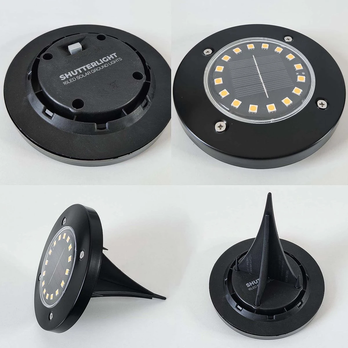 Shutterlight® 16 LED Solar Grondspot - Tuinverlichting - Zonlichtsensor - Zonne-energie - Matte Zwart - Warm Wit Licht - 4 Stuks - Buiten - Afbeelding 5