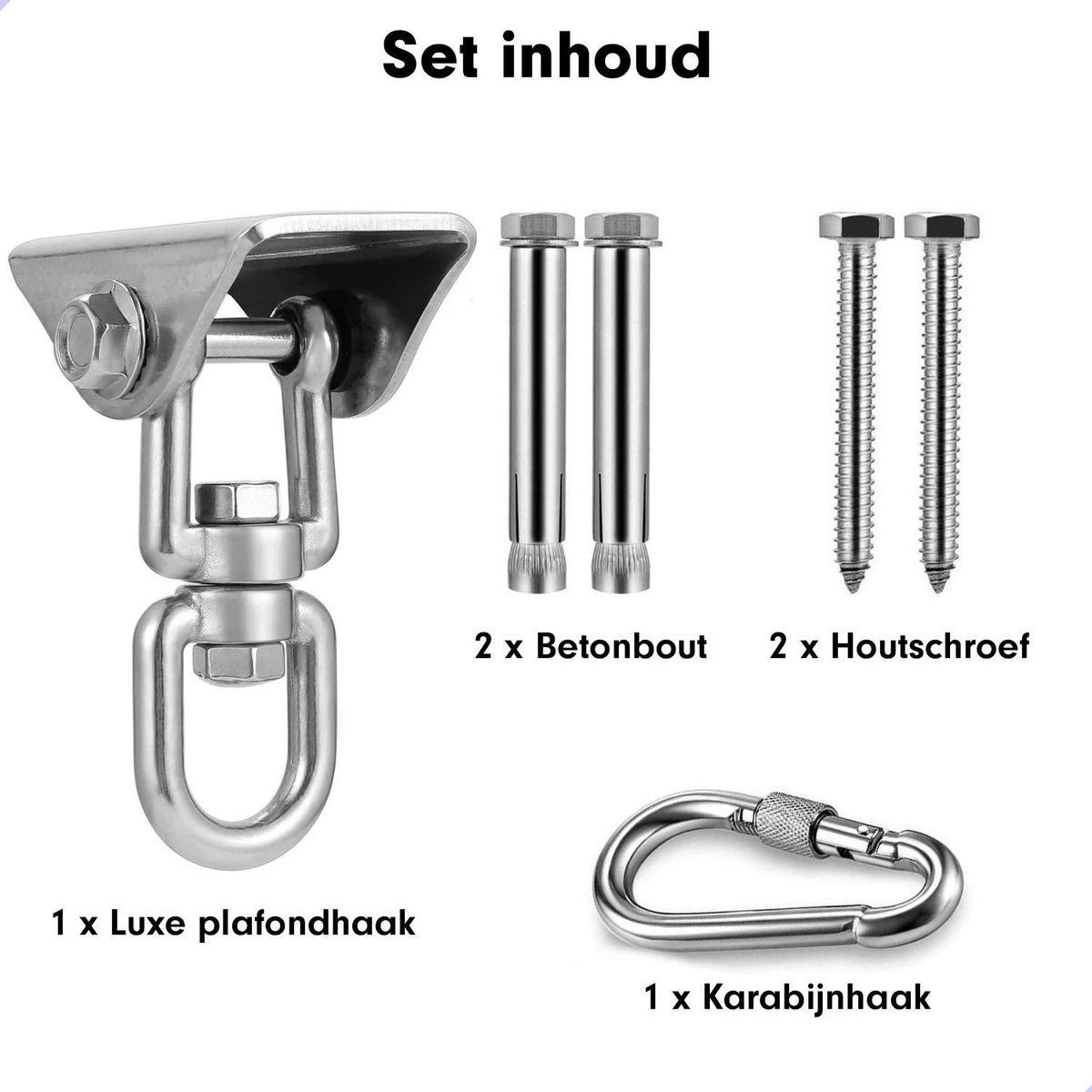 Luxe Ophangsysteem - 180° Schommelen, 360° Roteerbaar - Plafondhaak - Ophanghaak - Hangstoel Buiten - Hangstoel Binnen – Schommelstoel - Schommel - Bokszakken - RVS - Nederlandse Handleiding - - Afbeelding 11