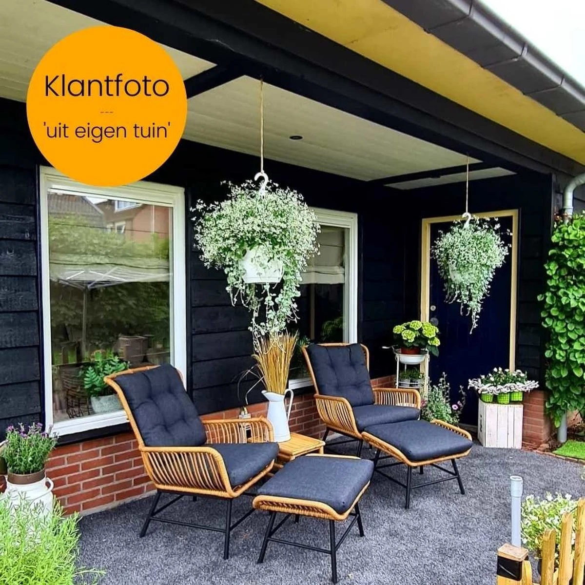 BUITEN Living Dex Wicker Loungestoel Tuin Incl. Wicker Voetenbank | Wicker + Aluminium | Bamboe Antraciet - Afbeelding 7