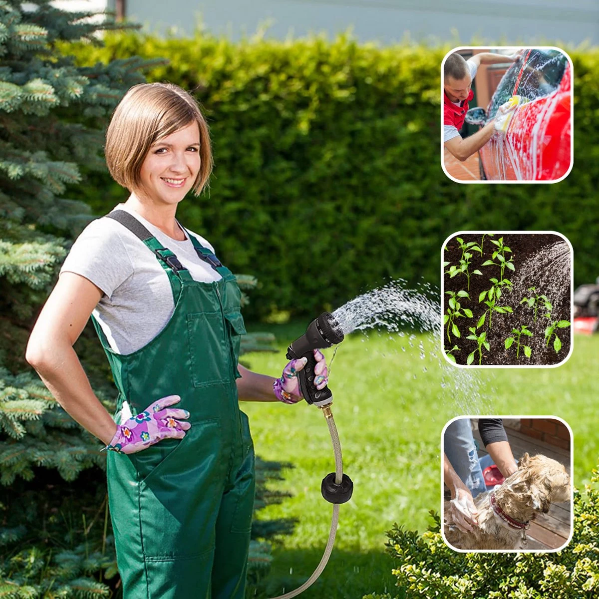 Buxibo - Wandslangenbox 20 Meter + 2 Meter - Tuinslang Met Haspel - 9 Sproei Standen - Slangenhouder 180° Draaibaar - Tuinslanghaspel Zwart+ Gratis Sproeier - Zwart - Afbeelding 4