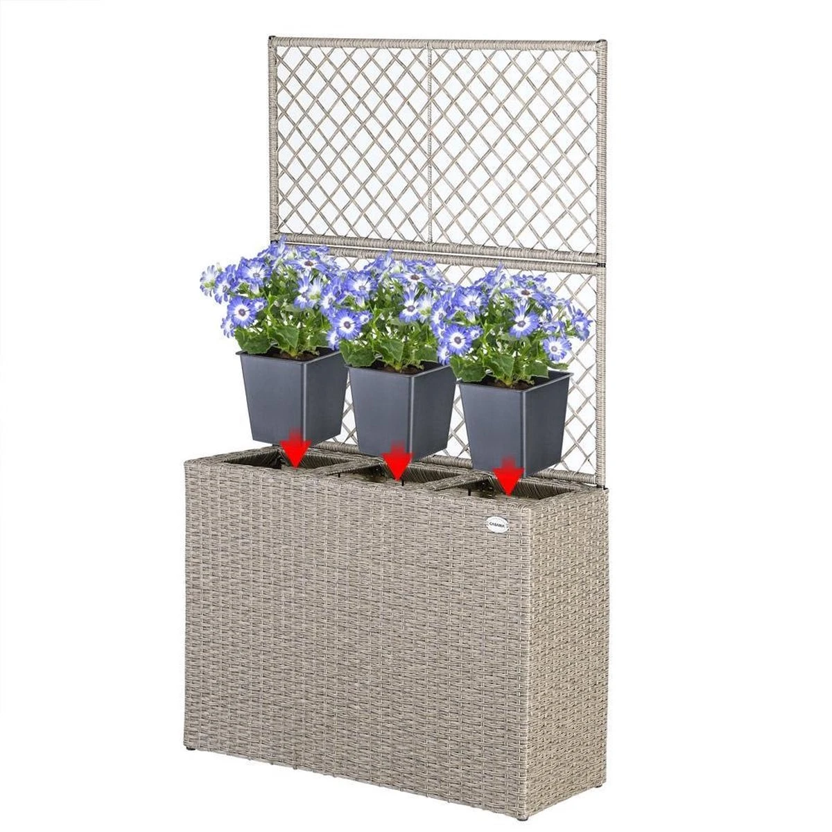 Casaria Polyrattan Bloembak – 3 Bakken Klimophek - Crème - Afbeelding 4
