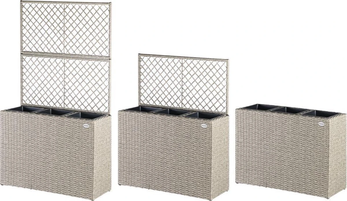 Casaria Polyrattan Bloembak – 3 Bakken Klimophek - Crème - Afbeelding 8