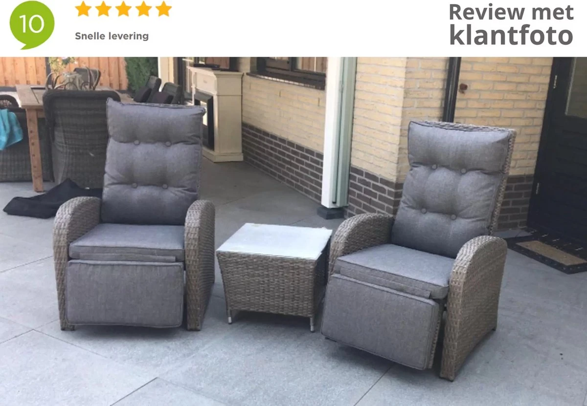 Loungeset Duoset Melia 2 Verstelbare Stoelen + Tafel - Balkonset - Afbeelding 20