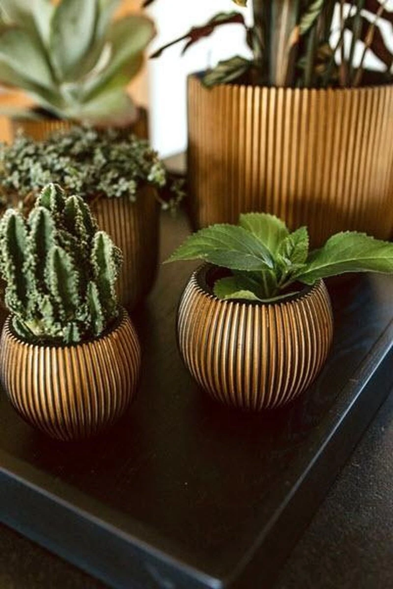 Capi Europe - Vaas Bol Groove XL - 63x51 - Goud - Bloempot Voor Binnen - Opening ⌀42 - GVGB271 - Afbeelding 2