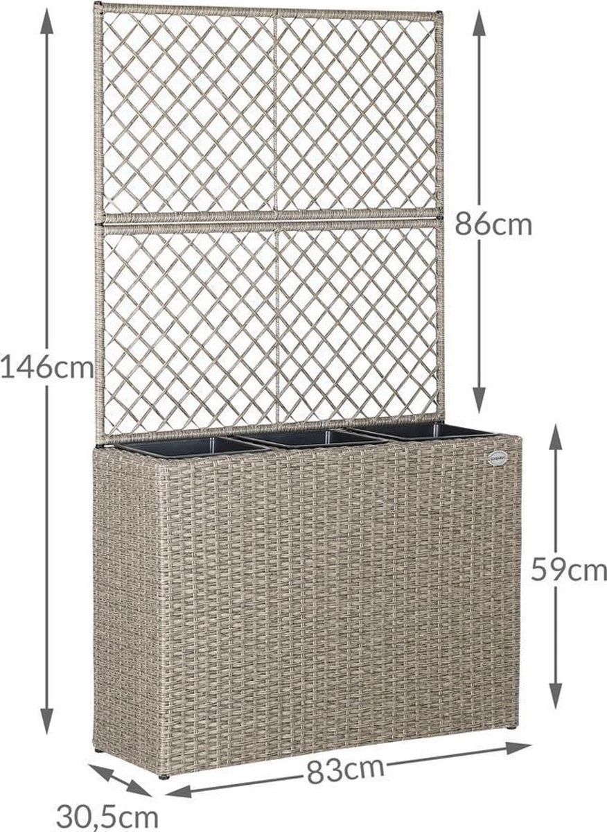 Casaria Polyrattan Bloembak – 3 Bakken Klimophek - Crème - Afbeelding 7