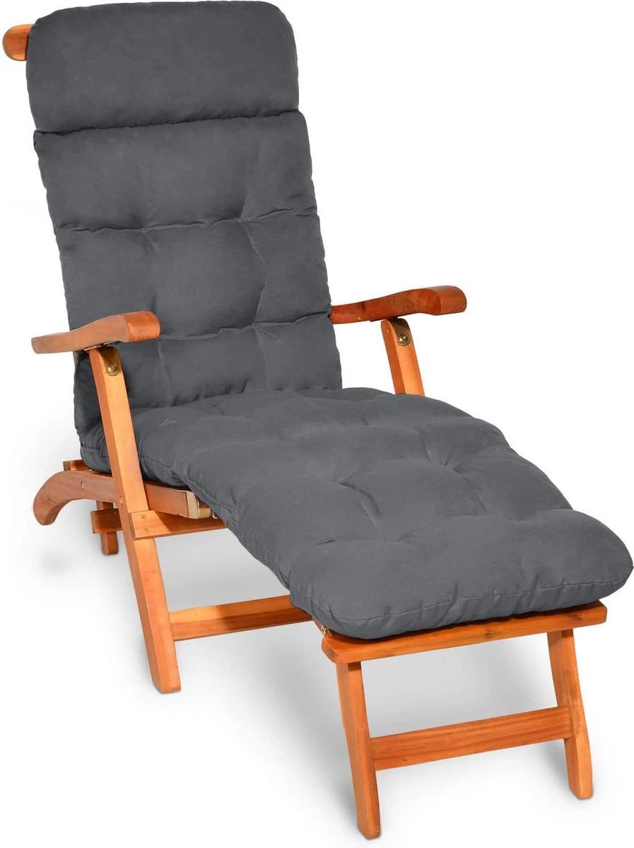 Beautissu Deckchair Kussen 200x50x8 Cm - Ligstoelkussen Antraciet - Matraskussen Voor Hangmatten En Tuin-/terrasstoelen - Flair DC