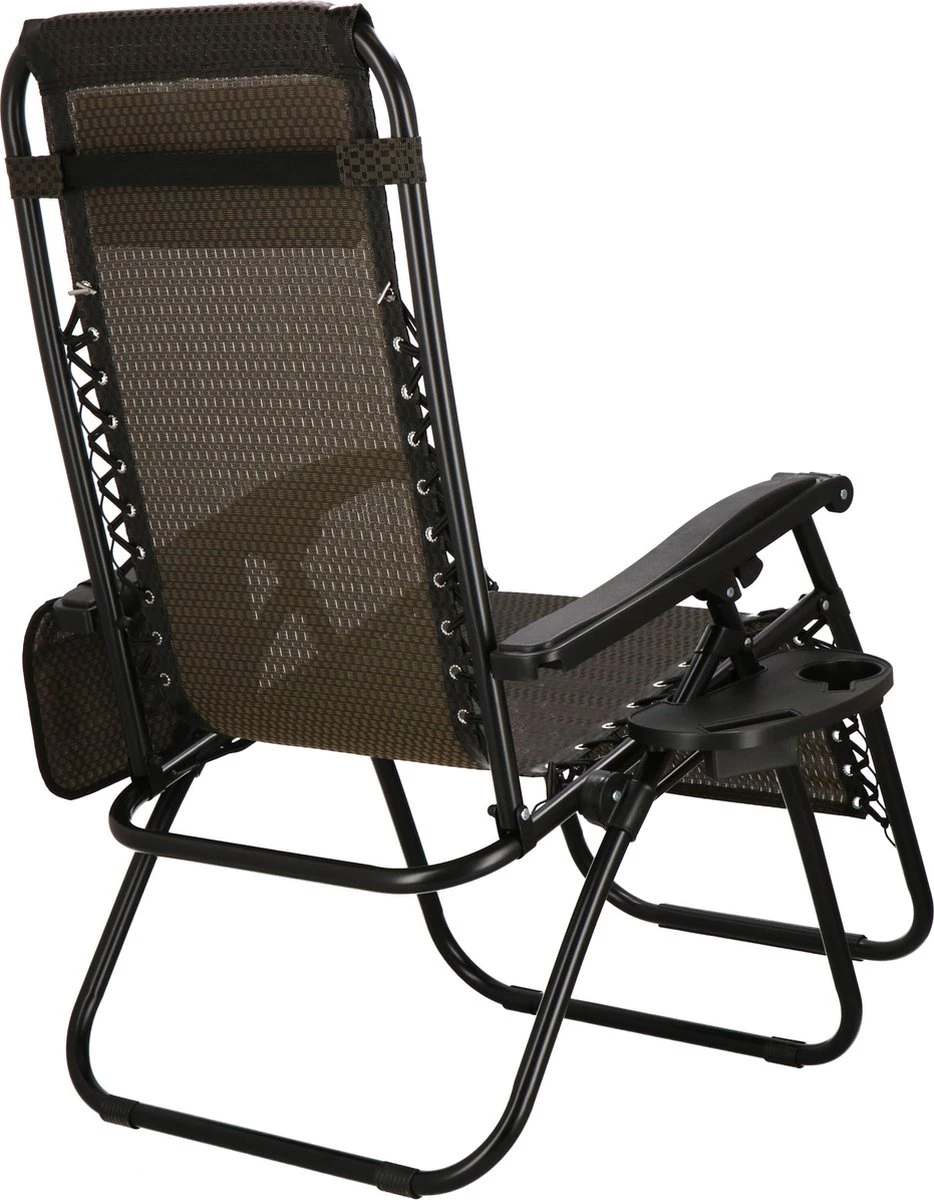 Springos Tuinstoel | Ligstoel | Opvouwbaar | Verstelbaar | Ergonomische Hoofdsteun | Bruin / Zwart - Afbeelding 3